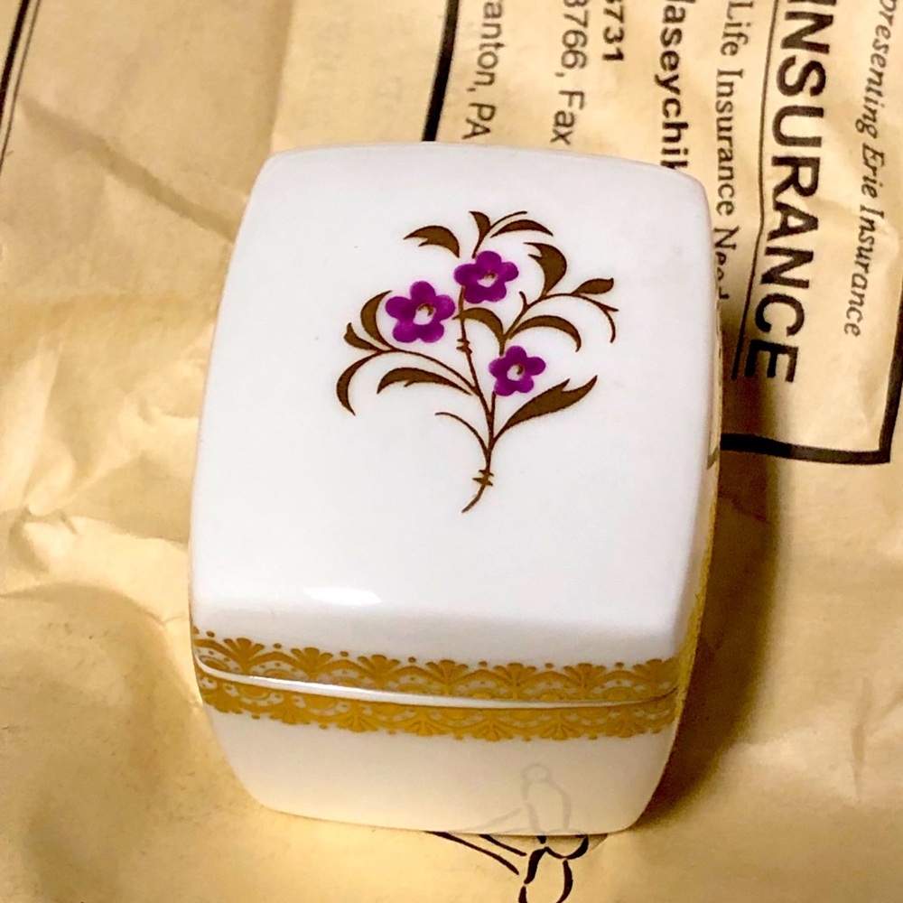 Royal Worcester Floral White and Gold China Trinket Box